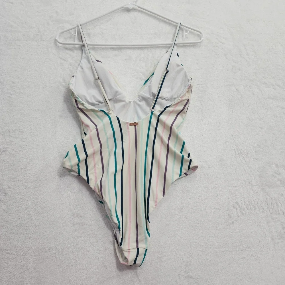 Raisins Swimsuit Womens M Multicolor Lola Stripe Printed Golden Cheeky One-Piece